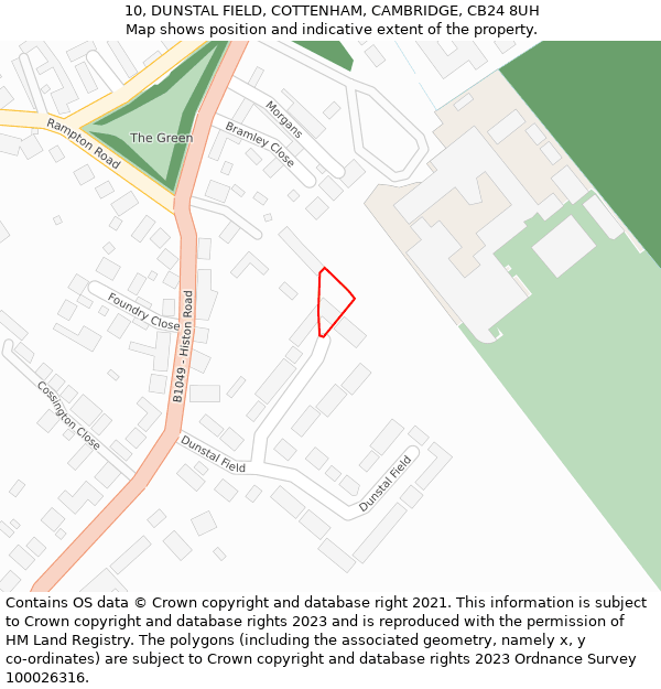10, DUNSTAL FIELD, COTTENHAM, CAMBRIDGE, CB24 8UH: Location map and indicative extent of plot
