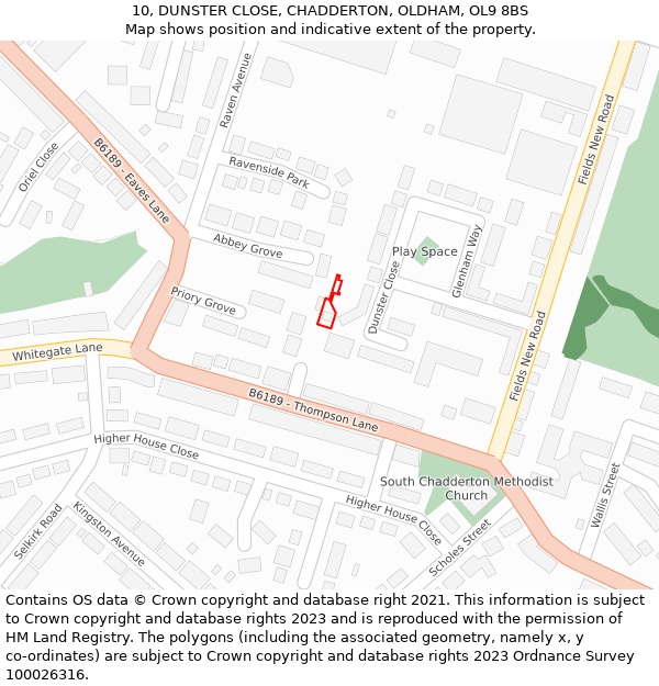 10, DUNSTER CLOSE, CHADDERTON, OLDHAM, OL9 8BS: Location map and indicative extent of plot