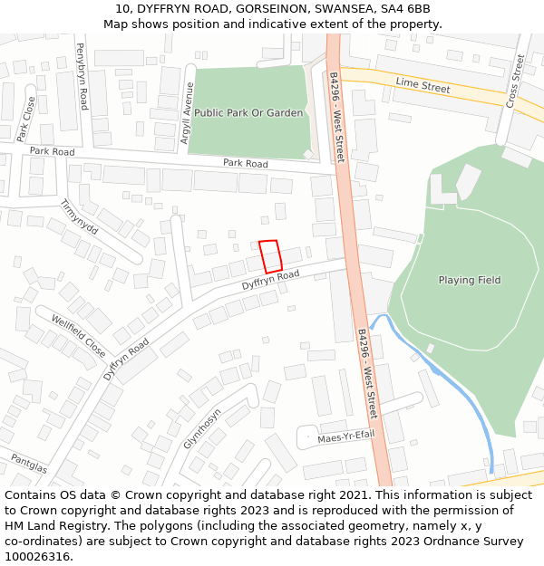 10, DYFFRYN ROAD, GORSEINON, SWANSEA, SA4 6BB: Location map and indicative extent of plot