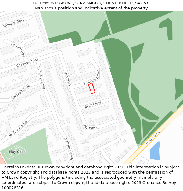 10, DYMOND GROVE, GRASSMOOR, CHESTERFIELD, S42 5YE: Location map and indicative extent of plot