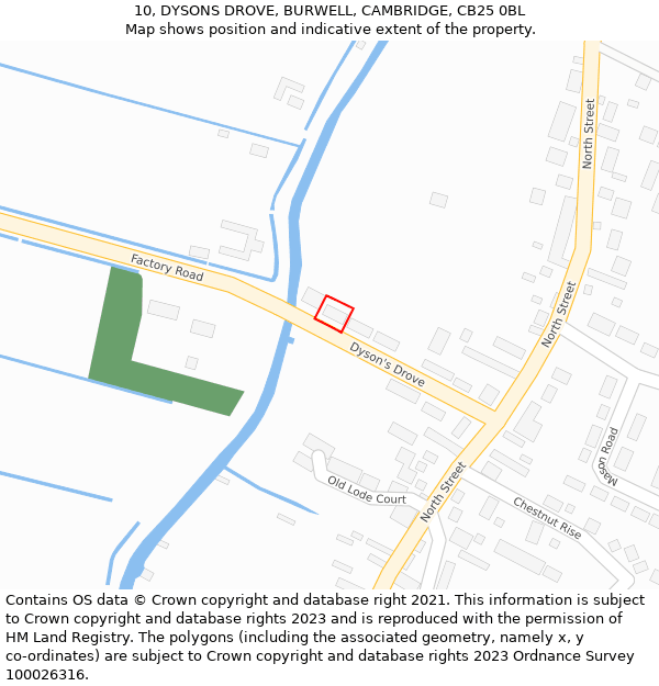 10, DYSONS DROVE, BURWELL, CAMBRIDGE, CB25 0BL: Location map and indicative extent of plot