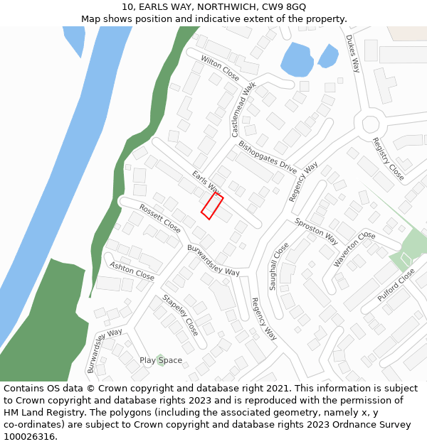 10, EARLS WAY, NORTHWICH, CW9 8GQ: Location map and indicative extent of plot