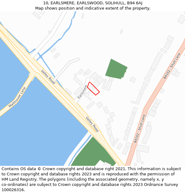 10, EARLSMERE, EARLSWOOD, SOLIHULL, B94 6AJ: Location map and indicative extent of plot