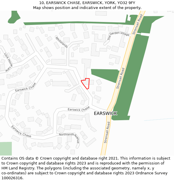 10, EARSWICK CHASE, EARSWICK, YORK, YO32 9FY: Location map and indicative extent of plot