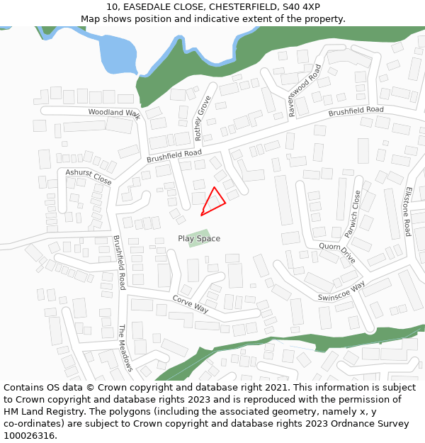 10, EASEDALE CLOSE, CHESTERFIELD, S40 4XP: Location map and indicative extent of plot