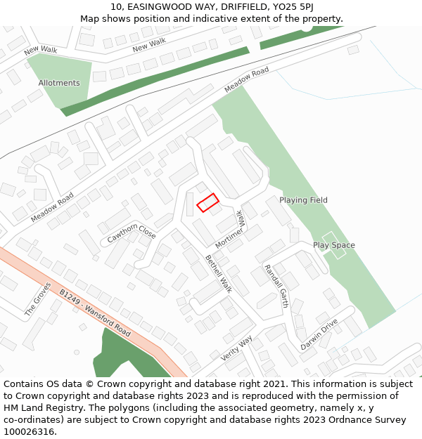 10, EASINGWOOD WAY, DRIFFIELD, YO25 5PJ: Location map and indicative extent of plot