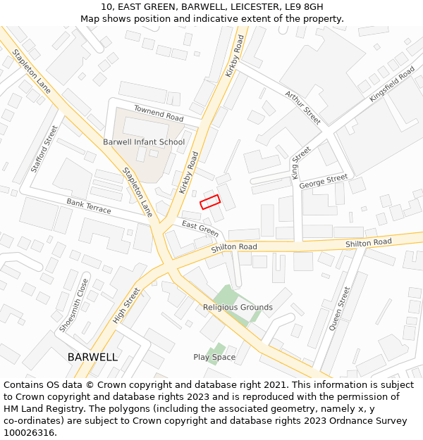 10, EAST GREEN, BARWELL, LEICESTER, LE9 8GH: Location map and indicative extent of plot