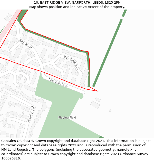 10, EAST RIDGE VIEW, GARFORTH, LEEDS, LS25 2PN: Location map and indicative extent of plot
