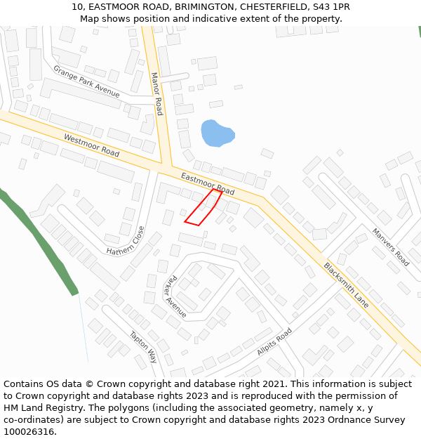 10, EASTMOOR ROAD, BRIMINGTON, CHESTERFIELD, S43 1PR: Location map and indicative extent of plot