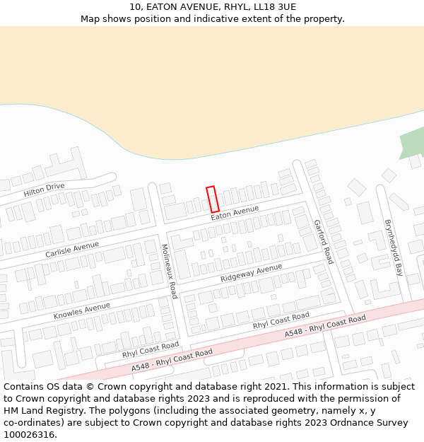 10, EATON AVENUE, RHYL, LL18 3UE: Location map and indicative extent of plot