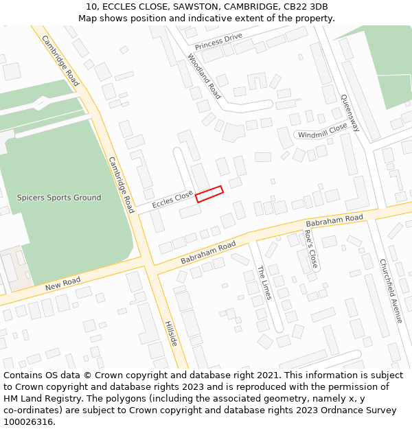 10, ECCLES CLOSE, SAWSTON, CAMBRIDGE, CB22 3DB: Location map and indicative extent of plot