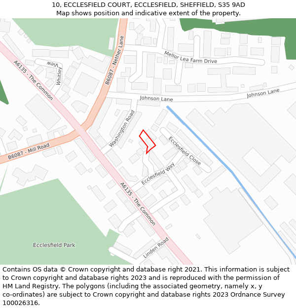 10, ECCLESFIELD COURT, ECCLESFIELD, SHEFFIELD, S35 9AD: Location map and indicative extent of plot