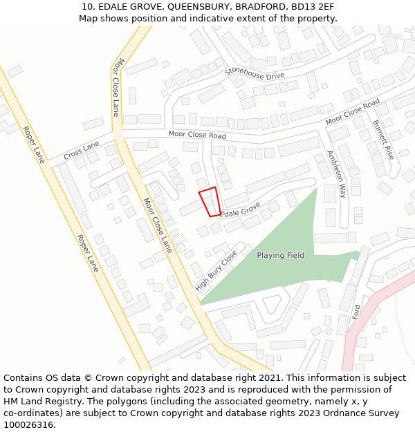 10, EDALE GROVE, QUEENSBURY, BRADFORD, BD13 2EF: Location map and indicative extent of plot