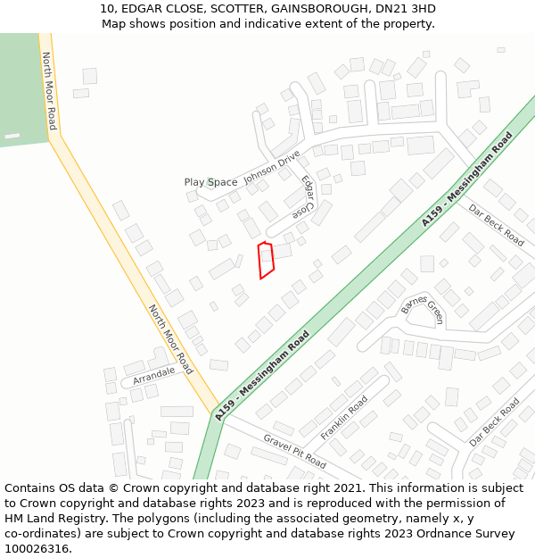 10, EDGAR CLOSE, SCOTTER, GAINSBOROUGH, DN21 3HD: Location map and indicative extent of plot