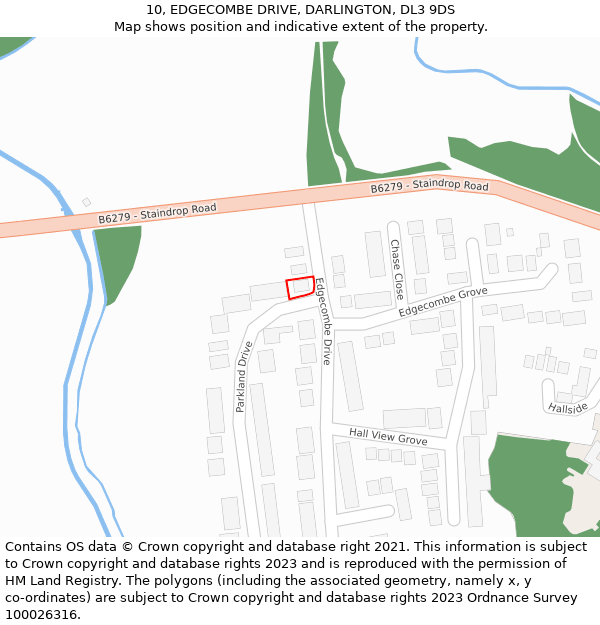 10, EDGECOMBE DRIVE, DARLINGTON, DL3 9DS: Location map and indicative extent of plot