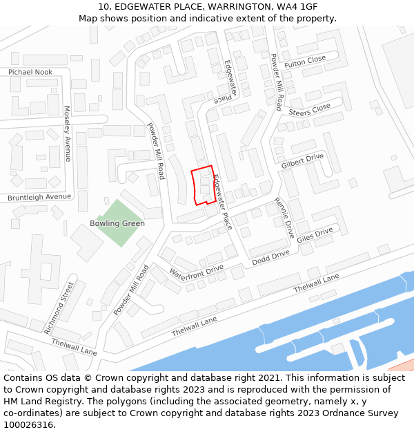 10, EDGEWATER PLACE, WARRINGTON, WA4 1GF: Location map and indicative extent of plot