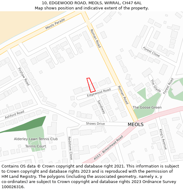 10, EDGEWOOD ROAD, MEOLS, WIRRAL, CH47 6AL: Location map and indicative extent of plot