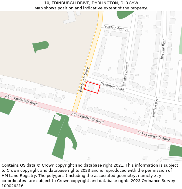 10, EDINBURGH DRIVE, DARLINGTON, DL3 8AW: Location map and indicative extent of plot