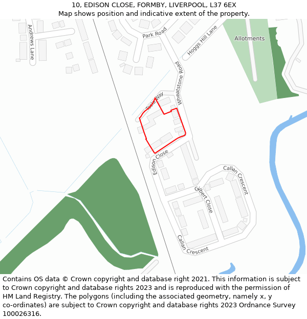 10, EDISON CLOSE, FORMBY, LIVERPOOL, L37 6EX: Location map and indicative extent of plot