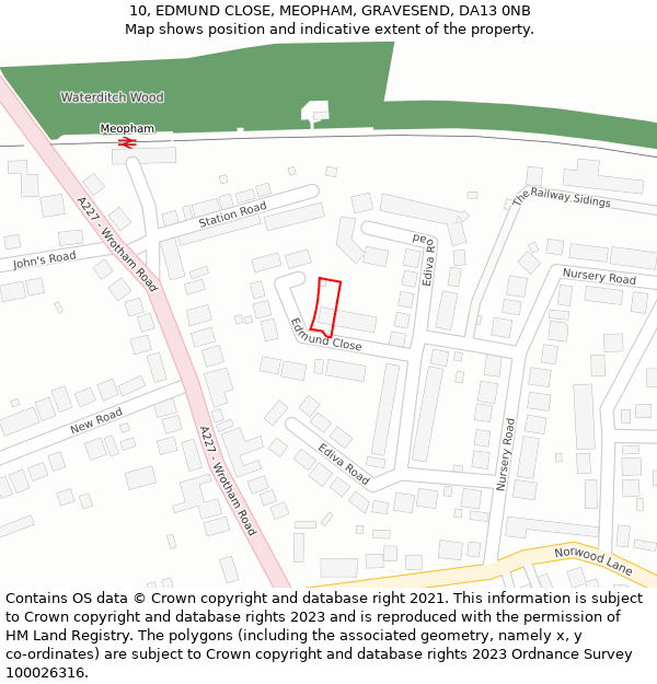 10, EDMUND CLOSE, MEOPHAM, GRAVESEND, DA13 0NB: Location map and indicative extent of plot