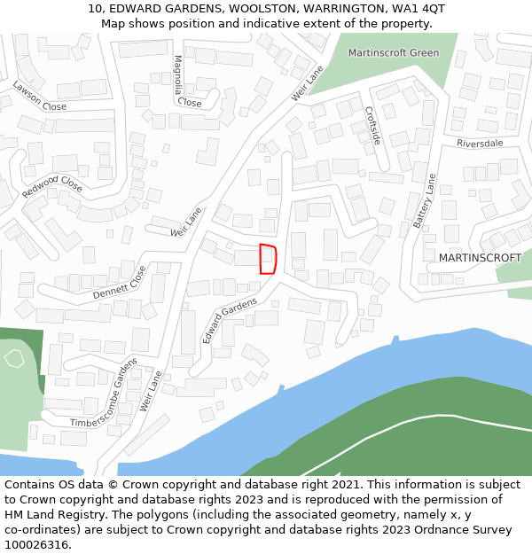 10, EDWARD GARDENS, WOOLSTON, WARRINGTON, WA1 4QT: Location map and indicative extent of plot