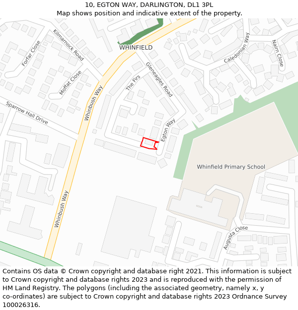 10, EGTON WAY, DARLINGTON, DL1 3PL: Location map and indicative extent of plot