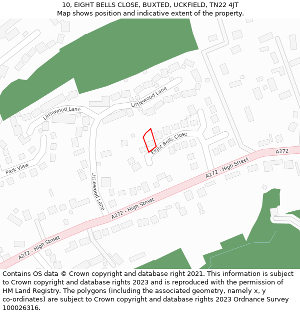10, EIGHT BELLS CLOSE, BUXTED, UCKFIELD, TN22 4JT: Location map and indicative extent of plot