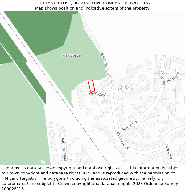 10, ELAND CLOSE, ROSSINGTON, DONCASTER, DN11 0YA: Location map and indicative extent of plot