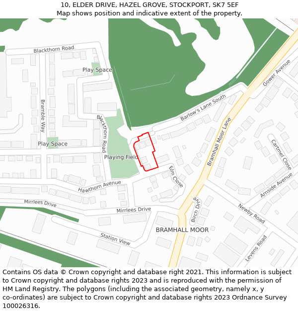 10, ELDER DRIVE, HAZEL GROVE, STOCKPORT, SK7 5EF: Location map and indicative extent of plot