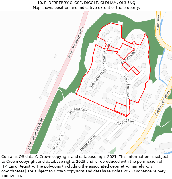 10, ELDERBERRY CLOSE, DIGGLE, OLDHAM, OL3 5NQ: Location map and indicative extent of plot