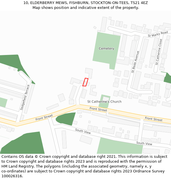 10, ELDERBERRY MEWS, FISHBURN, STOCKTON-ON-TEES, TS21 4EZ: Location map and indicative extent of plot