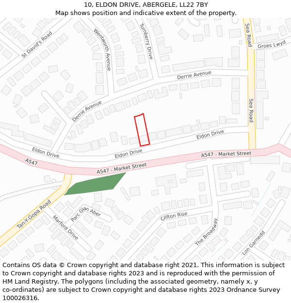 10, ELDON DRIVE, ABERGELE, LL22 7BY: Location map and indicative extent of plot