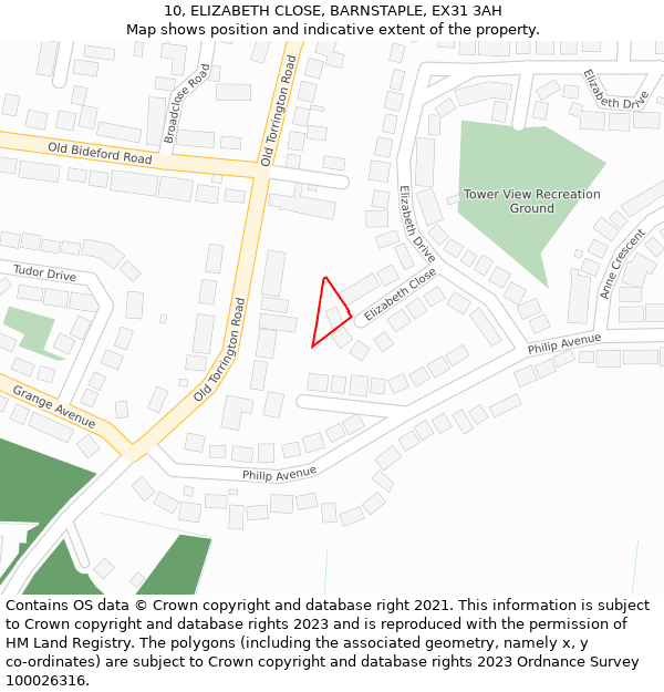 10, ELIZABETH CLOSE, BARNSTAPLE, EX31 3AH: Location map and indicative extent of plot