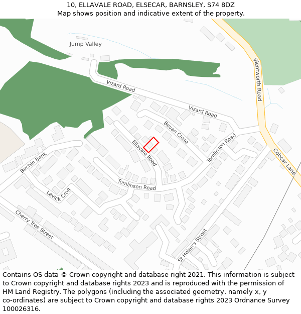 10, ELLAVALE ROAD, ELSECAR, BARNSLEY, S74 8DZ: Location map and indicative extent of plot