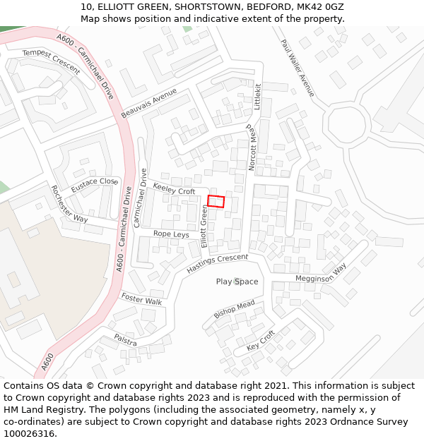 10, ELLIOTT GREEN, SHORTSTOWN, BEDFORD, MK42 0GZ: Location map and indicative extent of plot