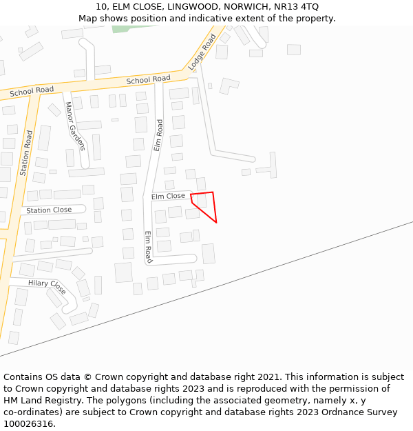 10, ELM CLOSE, LINGWOOD, NORWICH, NR13 4TQ: Location map and indicative extent of plot