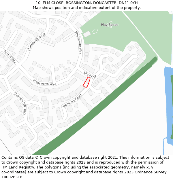 10, ELM CLOSE, ROSSINGTON, DONCASTER, DN11 0YH: Location map and indicative extent of plot