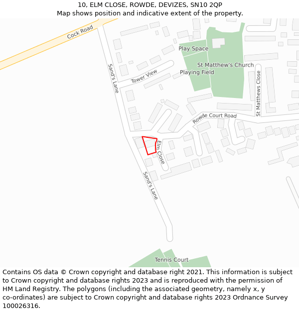 10, ELM CLOSE, ROWDE, DEVIZES, SN10 2QP: Location map and indicative extent of plot