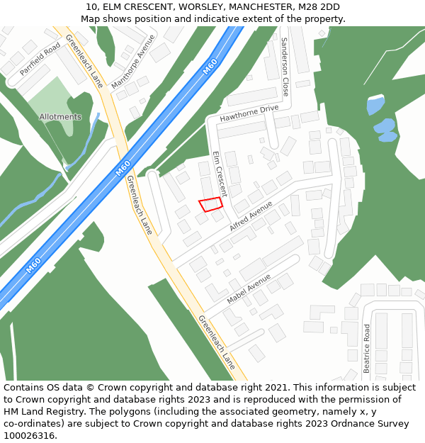 10, ELM CRESCENT, WORSLEY, MANCHESTER, M28 2DD: Location map and indicative extent of plot