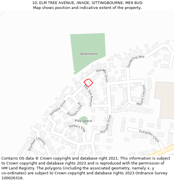 10, ELM TREE AVENUE, IWADE, SITTINGBOURNE, ME9 8UD: Location map and indicative extent of plot