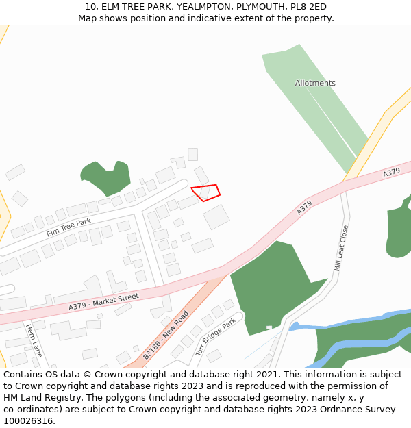 10, ELM TREE PARK, YEALMPTON, PLYMOUTH, PL8 2ED: Location map and indicative extent of plot