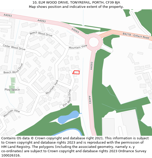 10, ELM WOOD DRIVE, TONYREFAIL, PORTH, CF39 8JA: Location map and indicative extent of plot