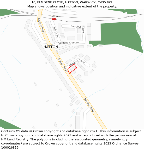 10, ELMDENE CLOSE, HATTON, WARWICK, CV35 8XL: Location map and indicative extent of plot