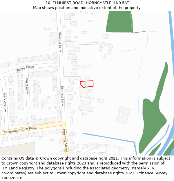 10, ELMHIRST ROAD, HORNCASTLE, LN9 5AT: Location map and indicative extent of plot