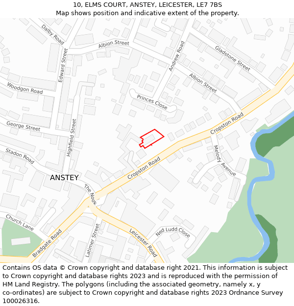 10, ELMS COURT, ANSTEY, LEICESTER, LE7 7BS: Location map and indicative extent of plot