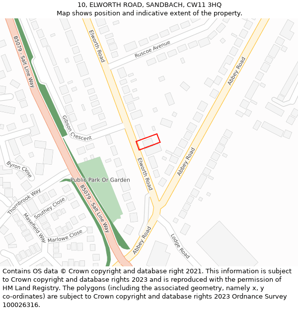 10, ELWORTH ROAD, SANDBACH, CW11 3HQ: Location map and indicative extent of plot