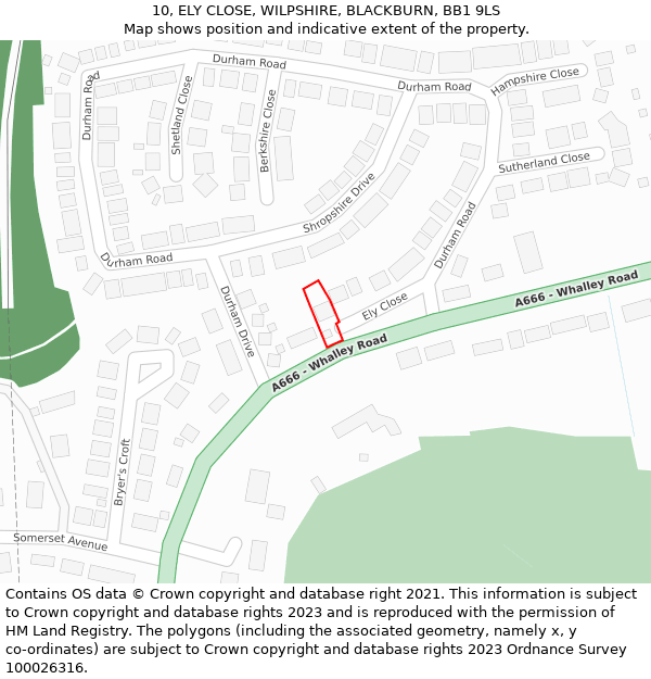 10, ELY CLOSE, WILPSHIRE, BLACKBURN, BB1 9LS: Location map and indicative extent of plot