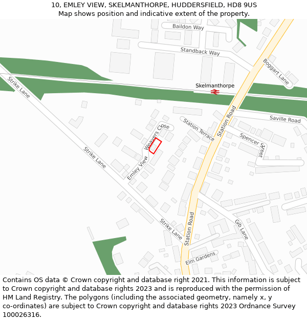 10, EMLEY VIEW, SKELMANTHORPE, HUDDERSFIELD, HD8 9US: Location map and indicative extent of plot