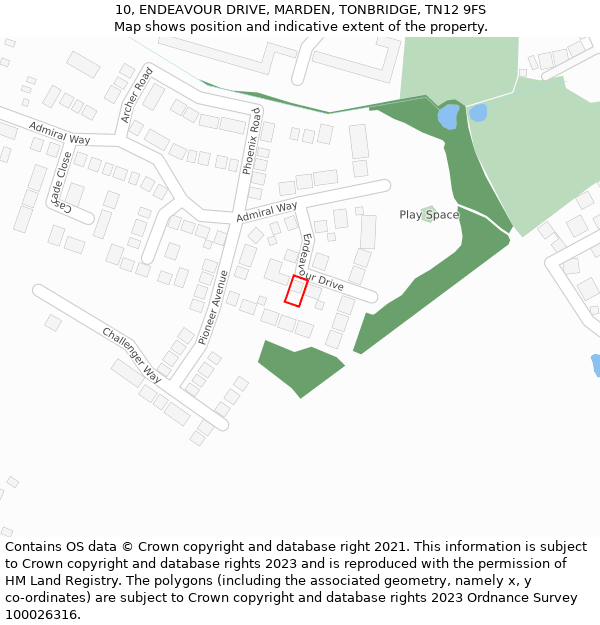 10, ENDEAVOUR DRIVE, MARDEN, TONBRIDGE, TN12 9FS: Location map and indicative extent of plot