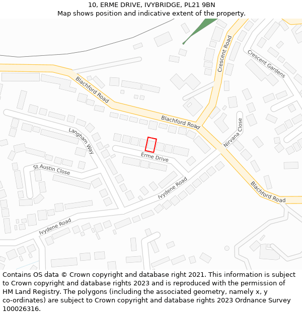10, ERME DRIVE, IVYBRIDGE, PL21 9BN: Location map and indicative extent of plot